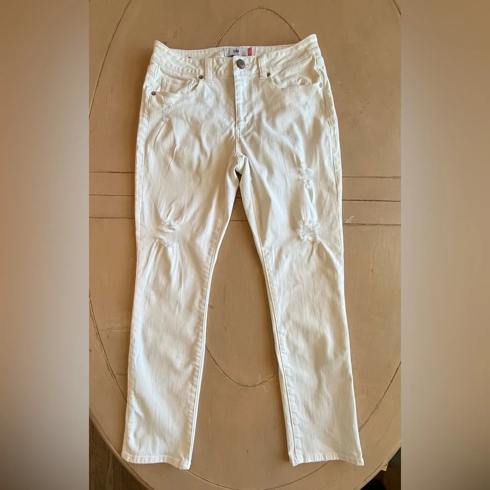 CAbi White Distressed Straight-Leg Jeans - Picture 8 of 8